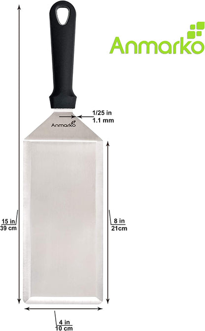 Big Metal Griddle Spatula - Grill Spatula 4 X 8 in Large Burger Smasher Hamburger Turner Scraper - Pancake Flipper - Great for BBQ Grill and Flat Top Griddle - Commercial Grade