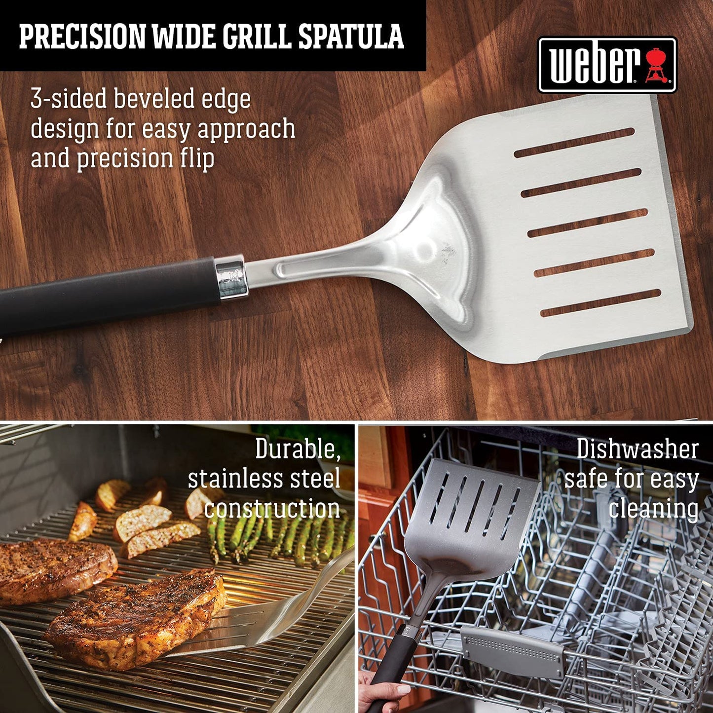 Weber Precision Grill Wide Spatula, Silver/Black, Large