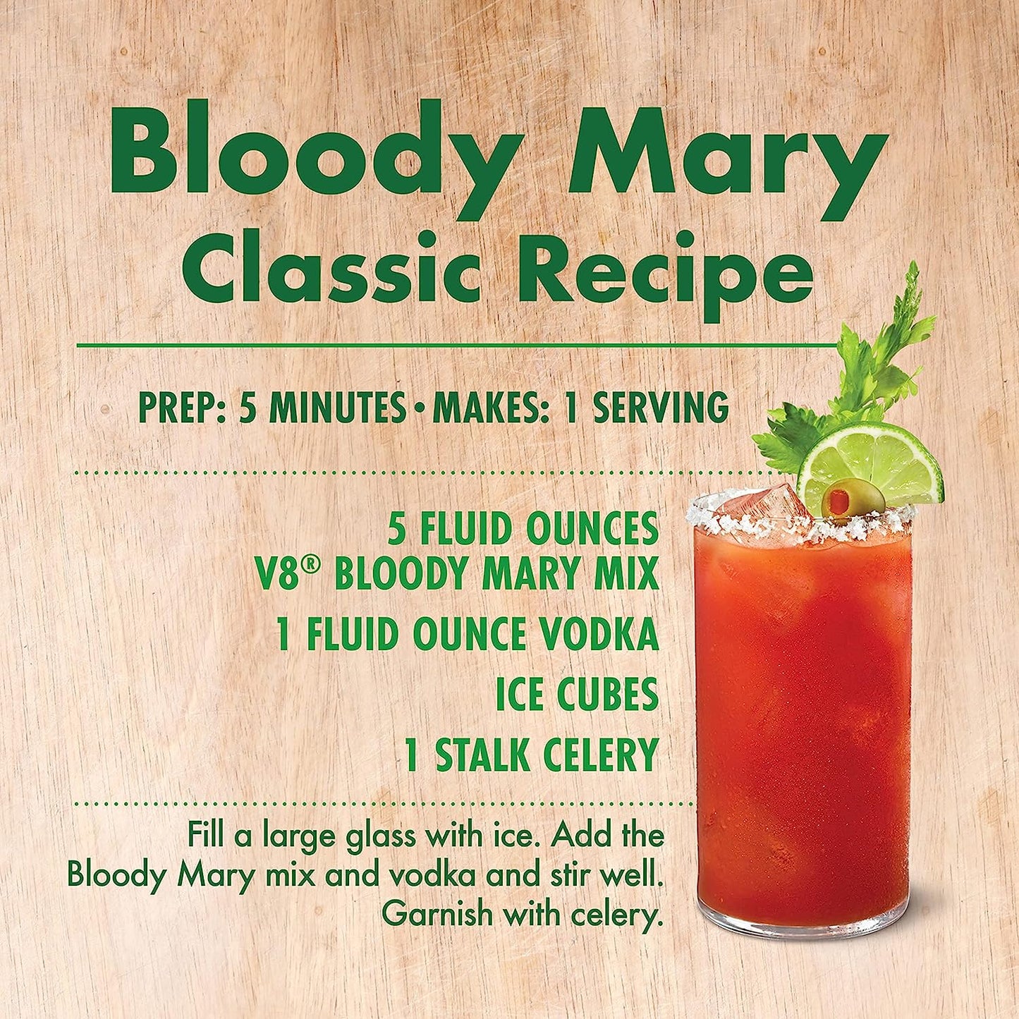 V8 Bloody Mary Mix, Vegetable Juice for Bloody Mary Cocktails, 46 FL OZ Bottle (Pack of 6)
