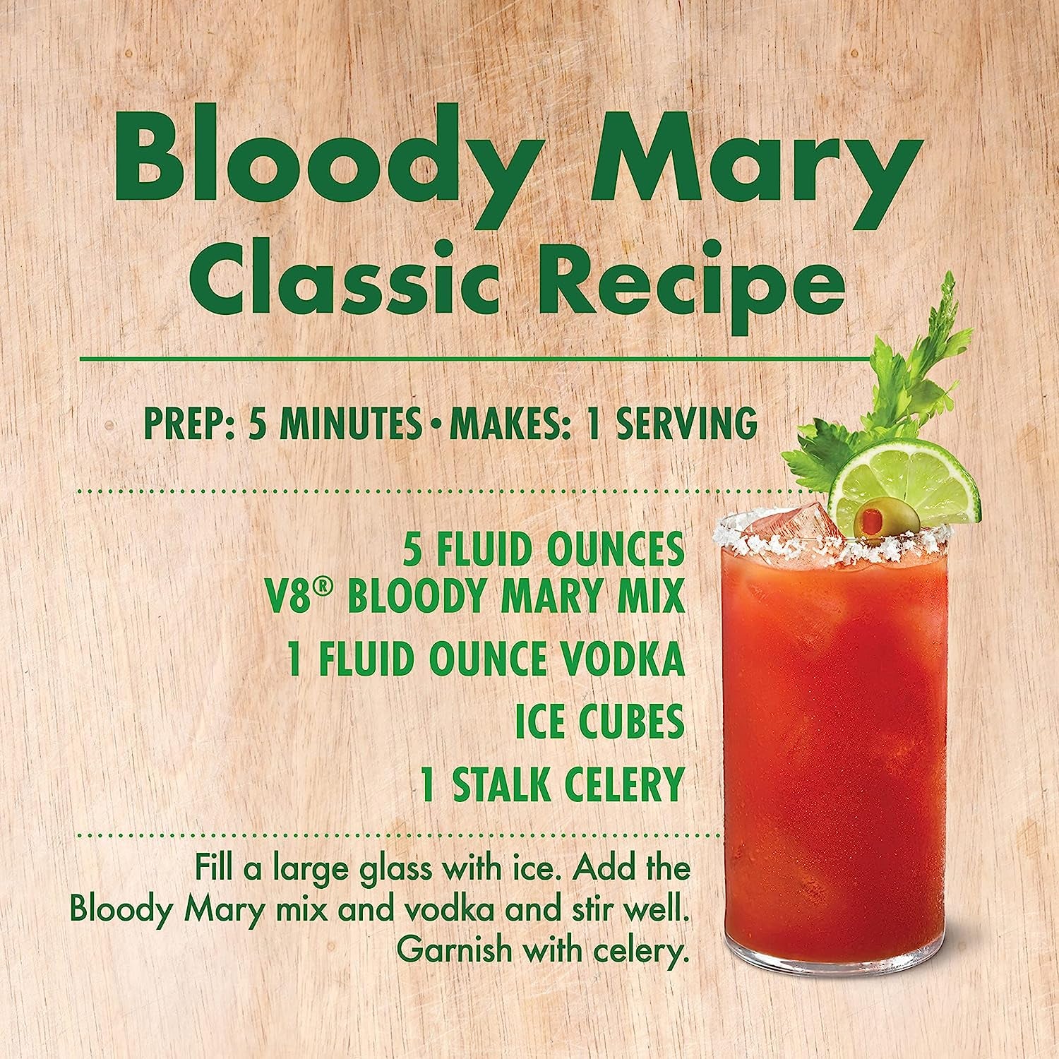 V8 Bloody Mary Mix, Vegetable Juice for Bloody Mary Cocktails, 46 FL OZ Bottle (Pack of 6)