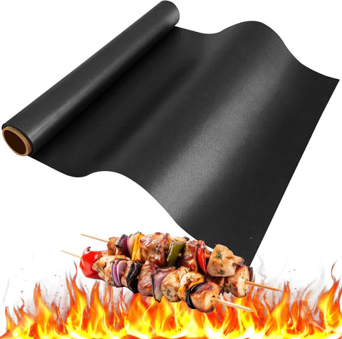 Image of BBQ Grill Mat Roll, Cut to Size Grill Mats for Outdoor Grill, Non-Stick Grill Accessories for Gas, Charcoal, Electric Grill(Black - 15.75IN X 10FT)