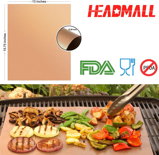 Copper Grill Mats Set of 5, Grill Mats Non Stick, BBQ Grill Mat & Baking -Reusable and Easy to Clean-Bbq Mats for Electric Gas Charcoal Grill