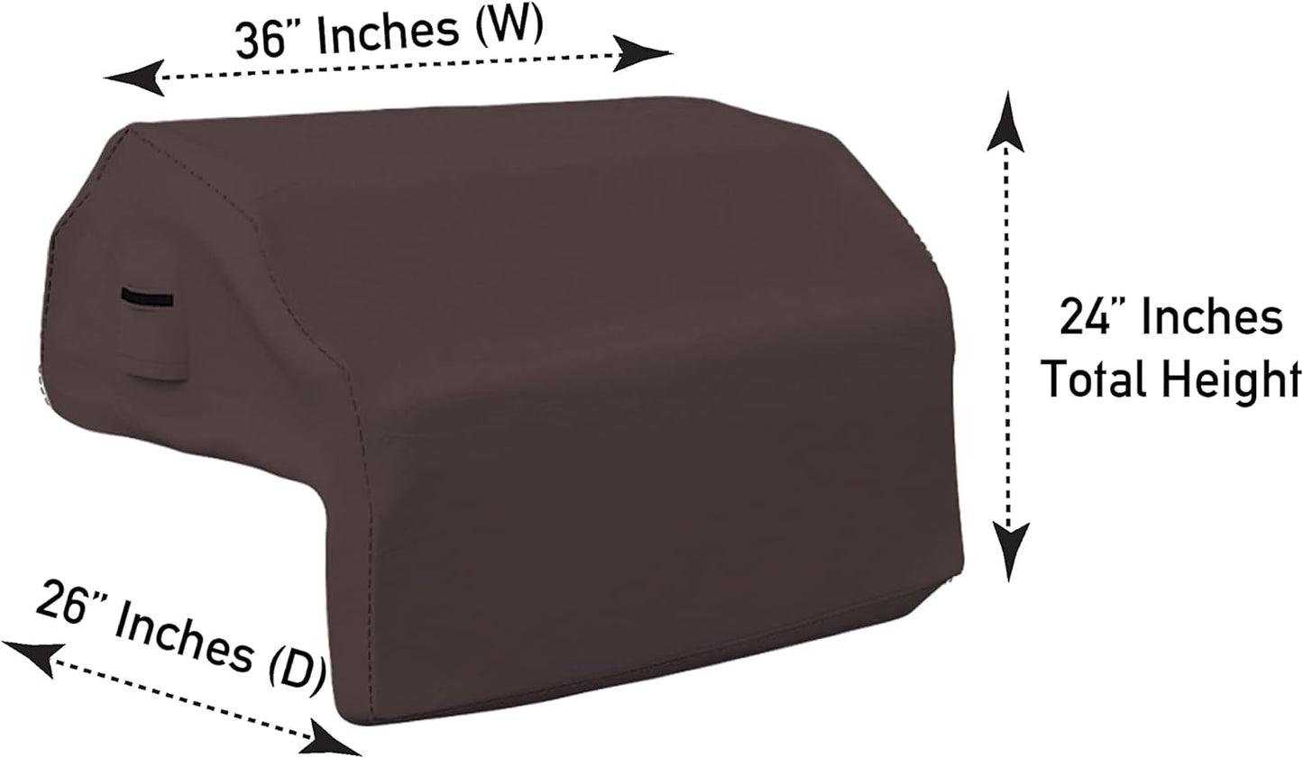 Built-In Grill Cover Made of 12 Oz Waterproof Fabric with Air Pocket & Elastic for Snug Fit (36" W X 26" D X 24" H, Coffee)