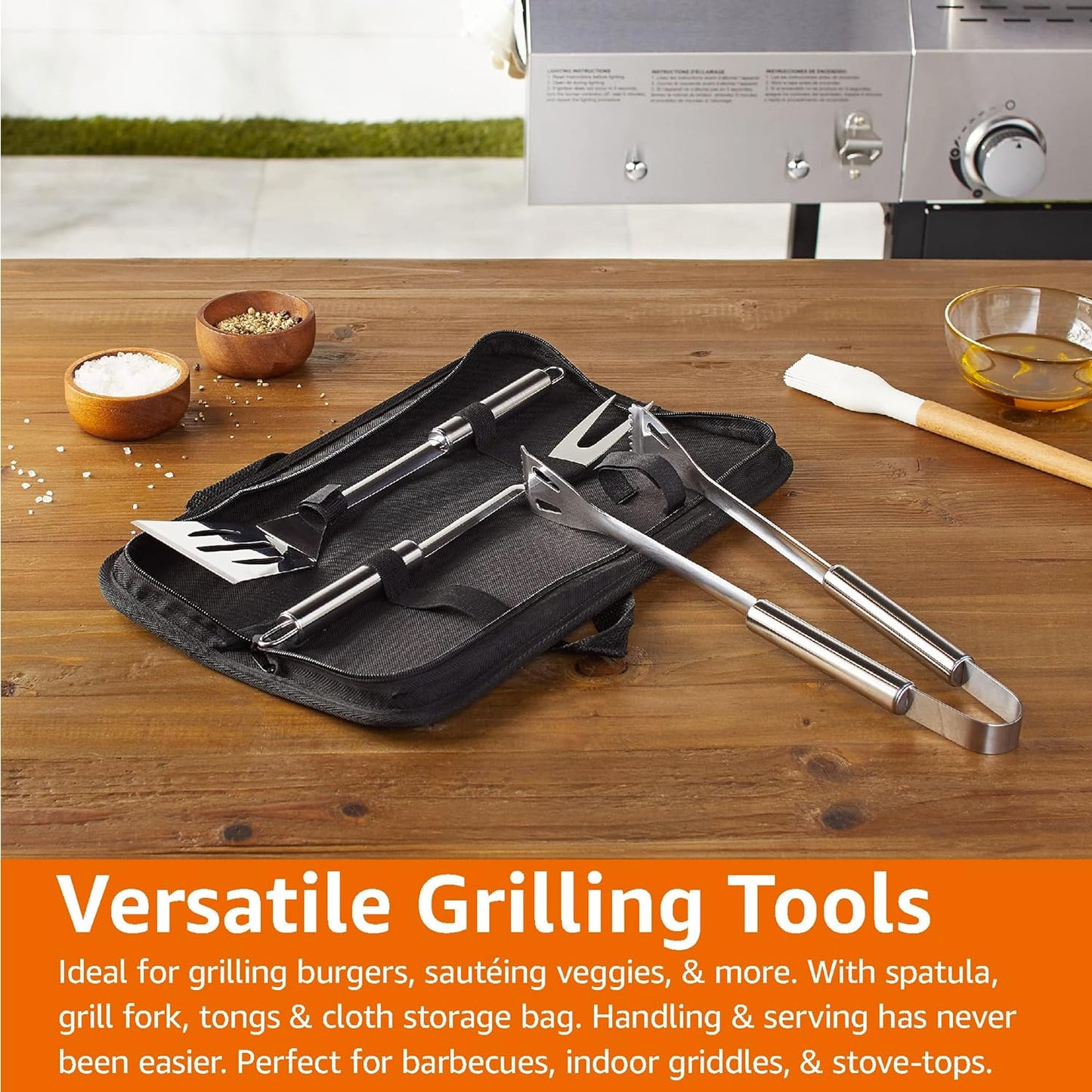 4-Piece Stainless Steel Barbeque Grilling Tool Set with Carry Bag