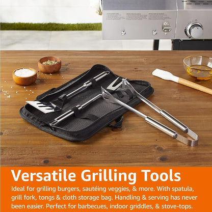 4-Piece Stainless Steel Barbeque Grilling Tool Set with Carry Bag