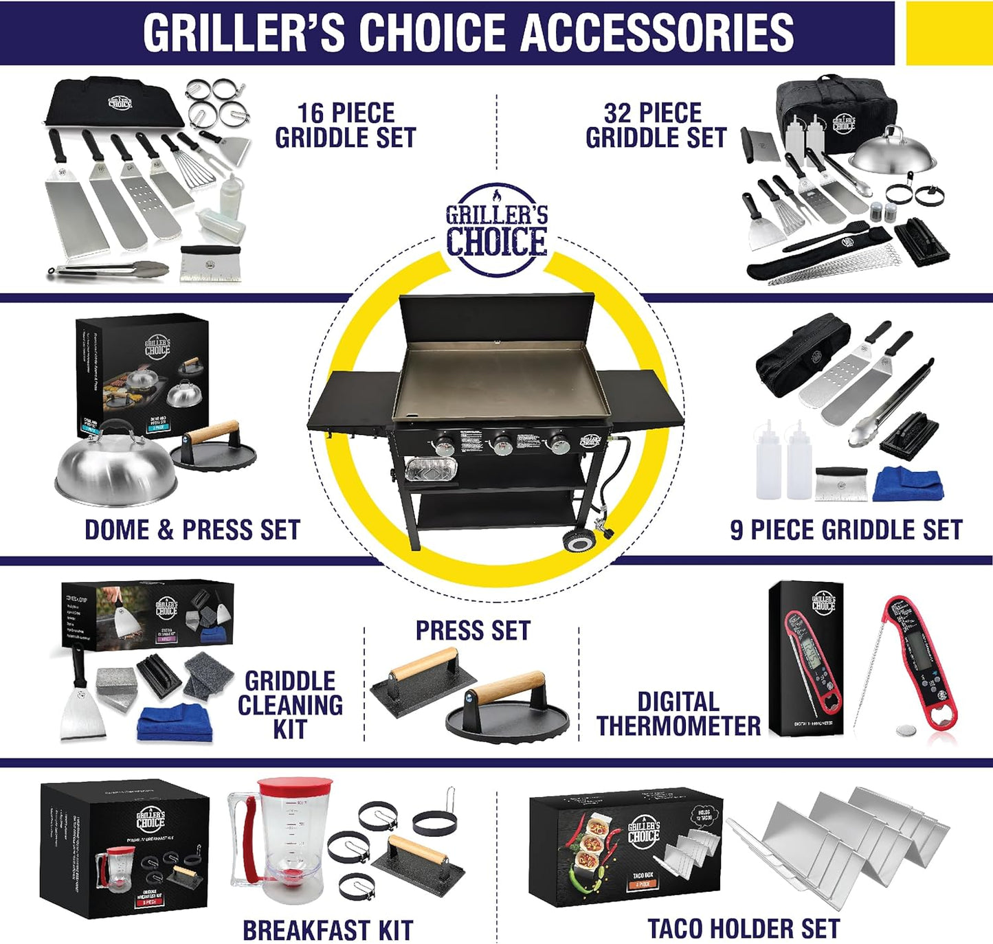 Outdoor Griddle Grill Propane Gas Flat Top - Hood Included, 4 Shelves, Disposable Grease Cups, 36,000 Btu'S, Large Cooking Area, Paper Towel Holder.