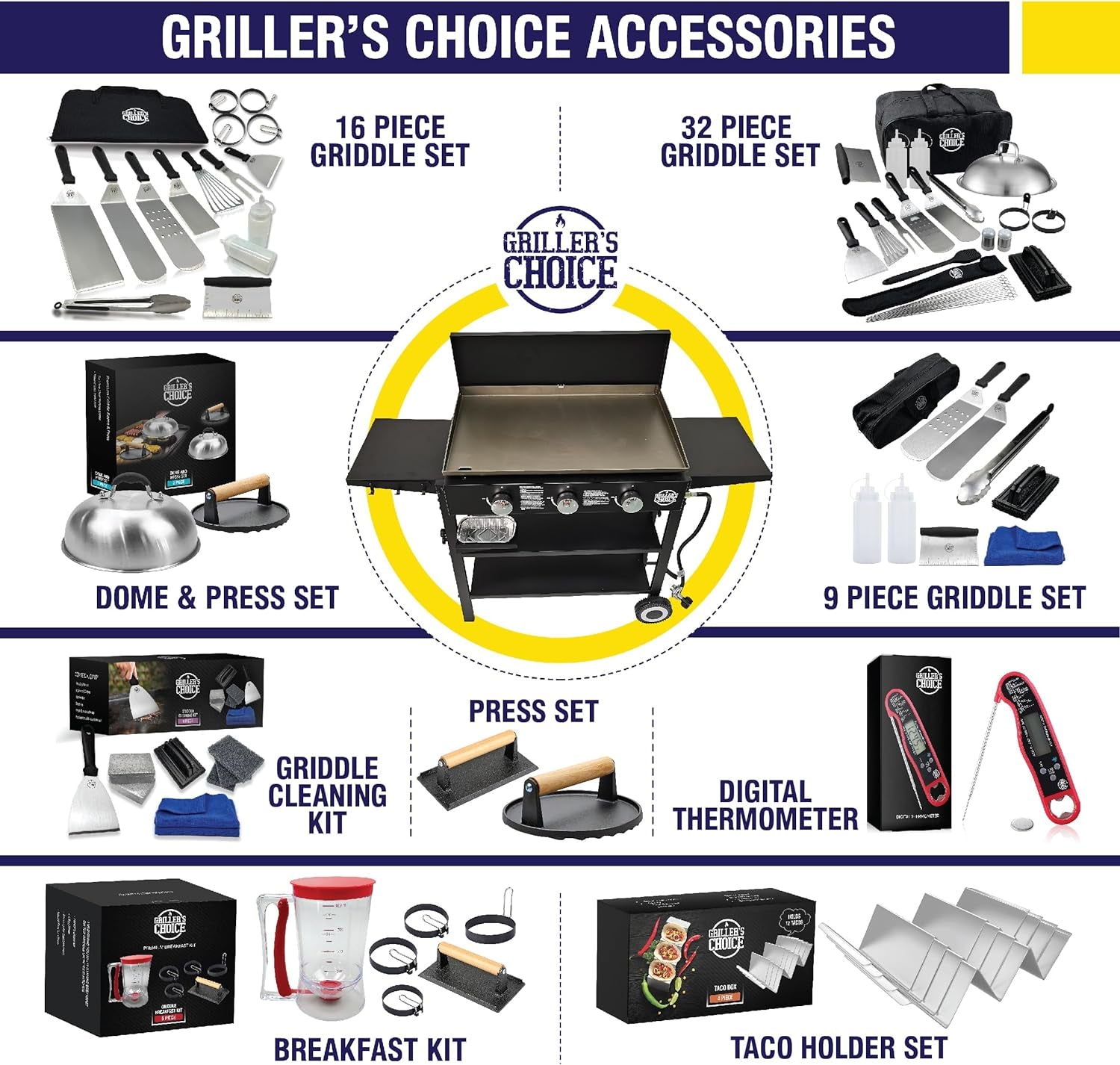 Outdoor Griddle Grill Propane Gas Flat Top - Hood Included, 4 Shelves, Disposable Grease Cups, 36,000 Btu'S, Large Cooking Area, Paper Towel Holder.