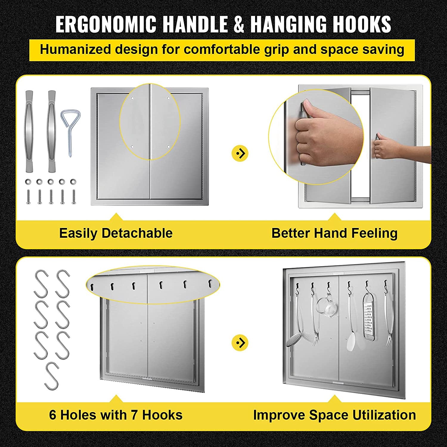 BBQ Access Door 24W X 24H Inch, Grill Door Double Door Brushed Stainless Steel, Outdoor Kitchen Doors for BBQ Island Grilling Station