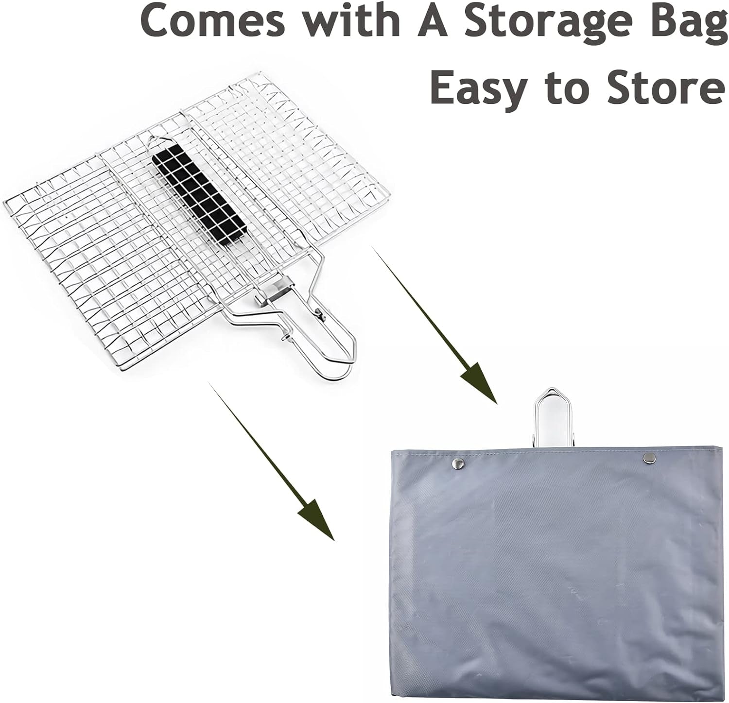 Grill Basket, Stainless Steel Barbecue Basket with Foldable Handle, Portable Outdoor/Camping Grilling Accessories, Grill Vegetable Basket for Garden, Outdoor, Camping