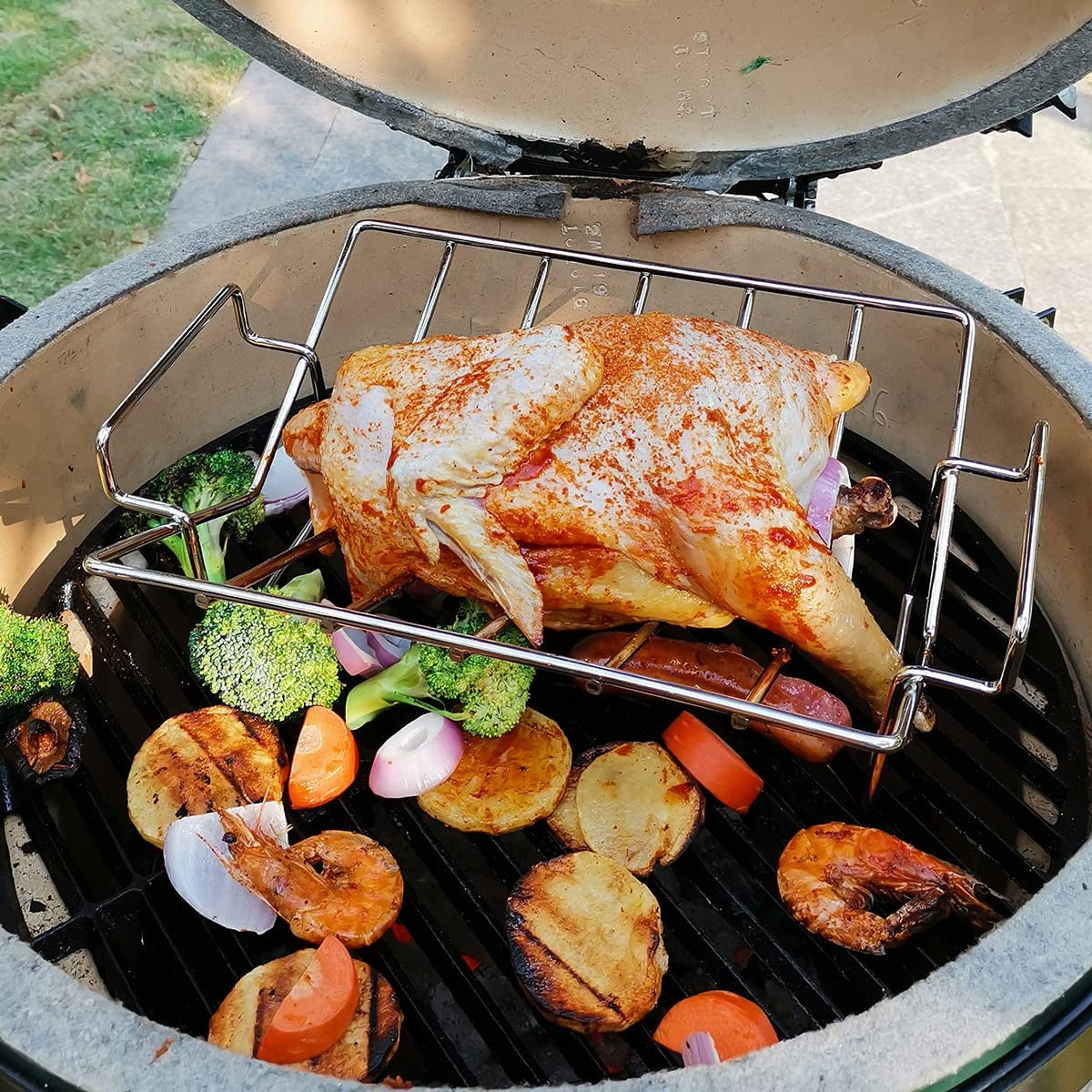 Thanksgiving Turkey Roasting Rack Cooker for Big Green Egg, Stainless Steel Rib Racks for Smoking, Turkey Roaster Racks for Roasting Pan, for Big Green Egg, Kamado Joe, Char-Griller Akorn, Etc