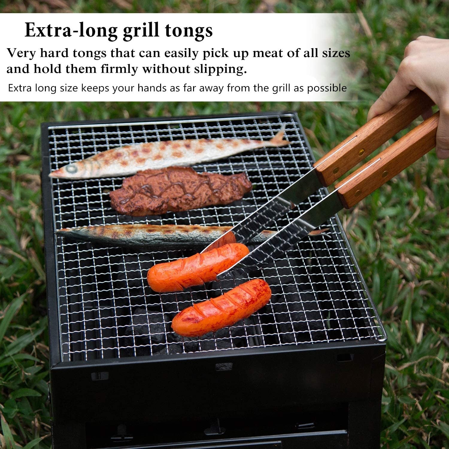 Wooded BBQ Accessories Grilling Tools,Stainless Steel BBQ Tools Grill Tools Set for Cooking, Backyard Barbecue & Outdoor Camping Gift for Man Dad Women Barbecue Enthusiasts Set of 4