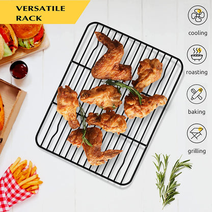 Small Baking Wire Rack Set of 2, E-Far Non-Stick Rack for Toaster Oven Cooking Roasting Broiling Grilling Meat Bacon, 8.7” X 6.2” Metal Bakeable Cooling Rack for Cookie Cake - Easy to Clean