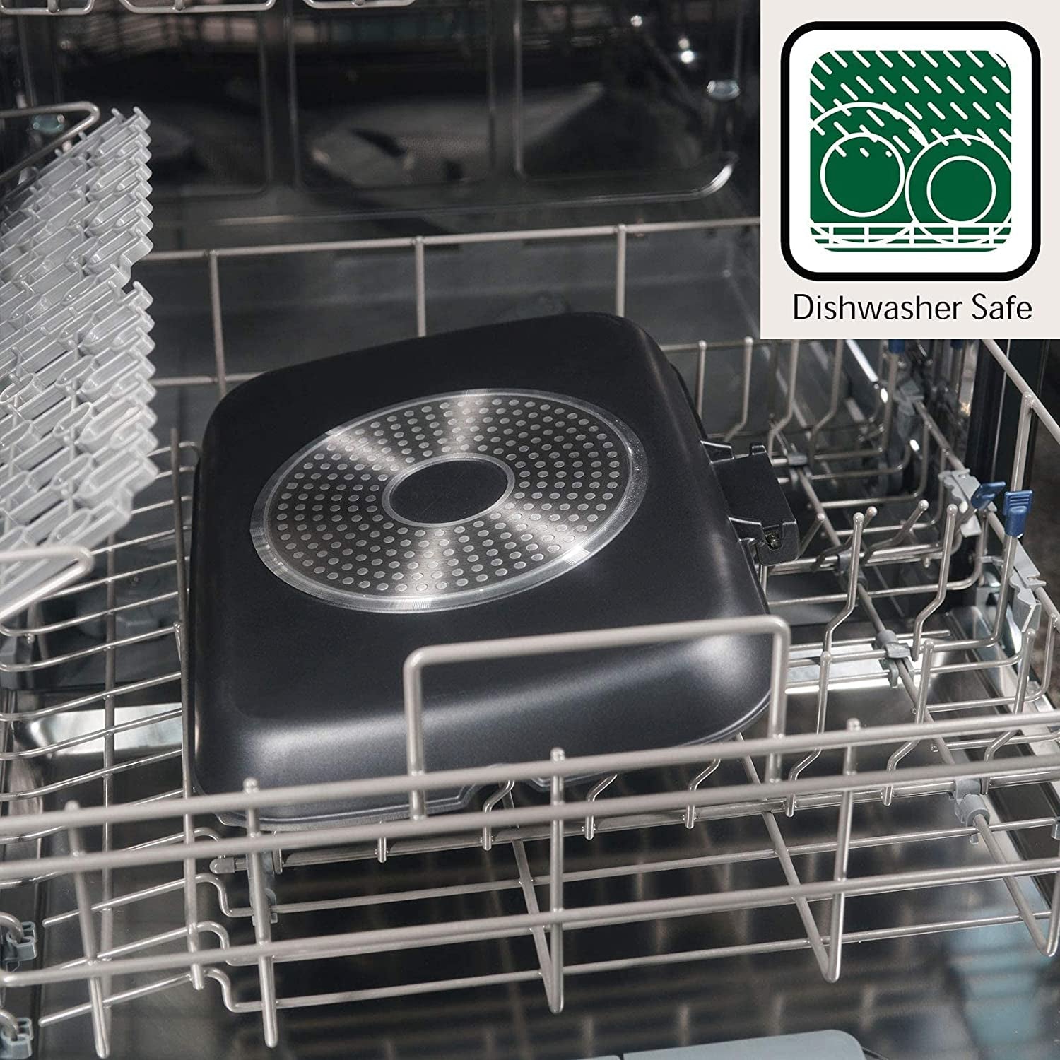 Grill Pan with Folding Handle, Nonstick Grill Pan for Stove Tops, Induction Compatible KBBQ Grill Pan with Pour Spouts, Indoor Rectangle BBQ Grilling Pan - 13 × 9IN