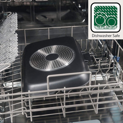 Grill Pan with Folding Handle, Nonstick Grill Pan for Stove Tops, Induction Compatible KBBQ Grill Pan with Pour Spouts, Indoor Rectangle BBQ Grilling Pan - 13 × 9IN