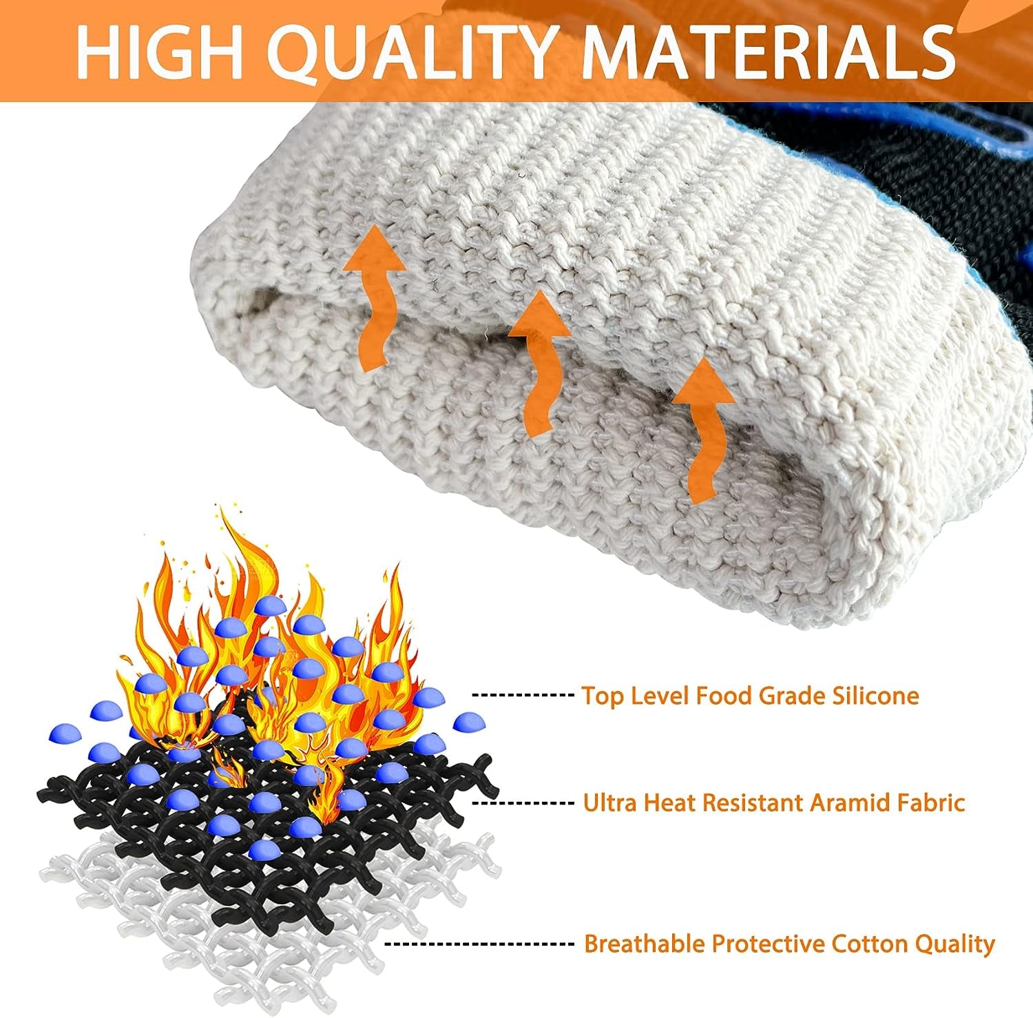 BBQ Gloves, Oven Gloves 1472℉ Extreme Heat Resistant, Grilling Gloves Silicone Non-Slip Oven Mitts, Kitchen Gloves for BBQ, Grilling, Cooking, Baking-1 Pair… (One Size Fits Most, Black)