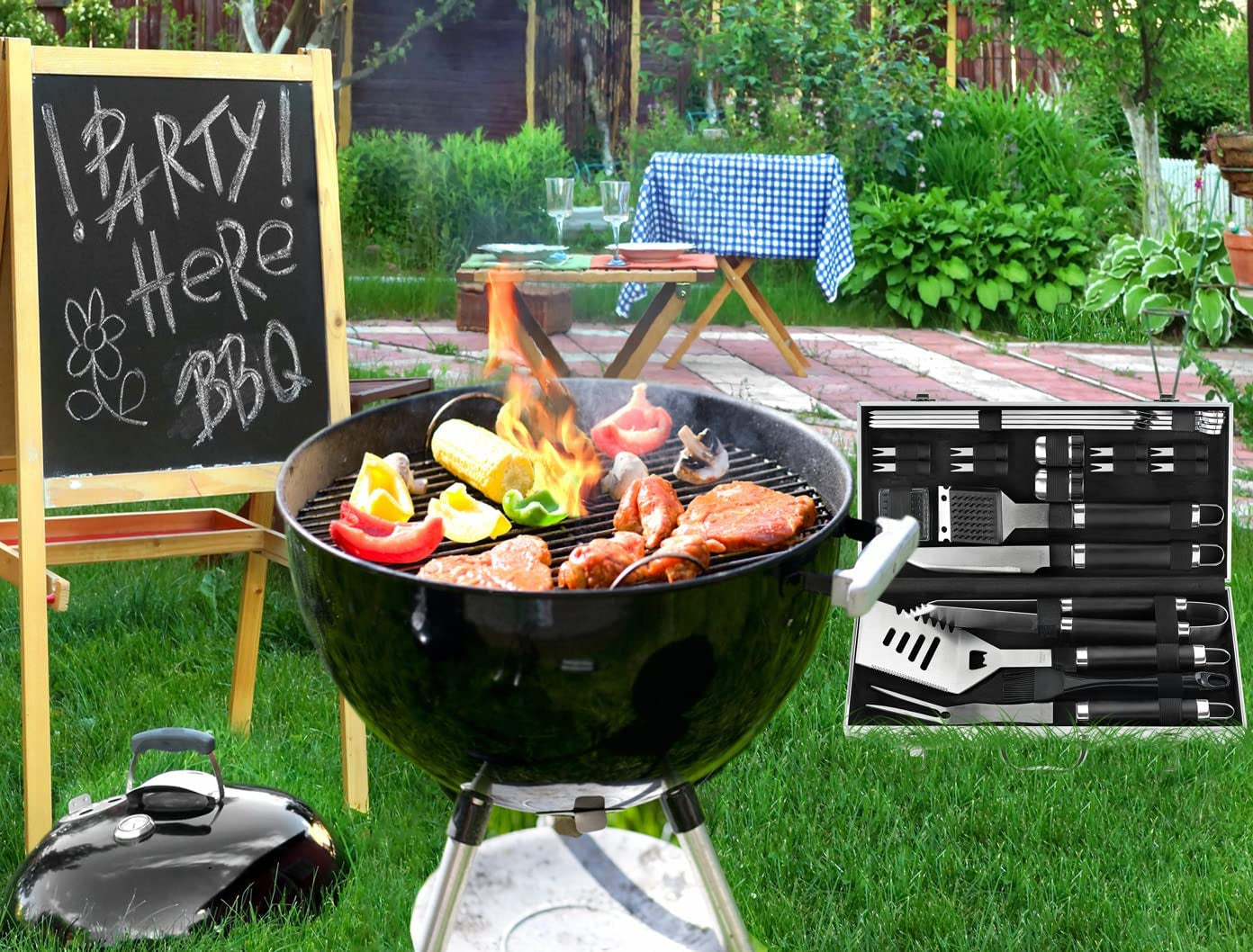 22PCS Heavy Duty BBQ Grill Accessories Set, Non-Slip Grill Tools for Outdoor Grill Set Thicker Stainless Steel Grill Utensils Set, Deluxe Grilling Set with Aluminum Case Ideal Gifts for Men Dad