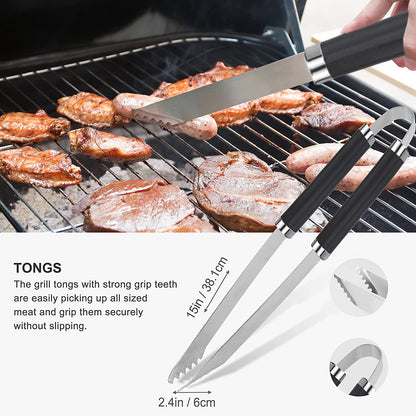 30PCS BBQ Grill Tools Set with Thermometer and Meat Injector. Extra Thick Steel Spatula, Fork& Tongs - Complete Grilling Accessories in Portable Bag - Perfect Grill Gifts for Men and Women