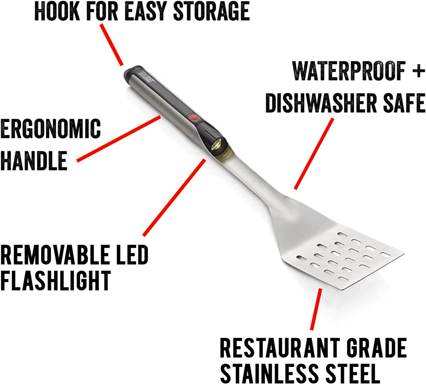 Grill Light Grill Spatula Tongs Grilling Mat Gift Set | Restaurant Grade Stainless Steel | LED Light to Grill in the Dark | Waterproof & Dishwasher Safe | Camping Barbecue Grilling Tongs Spatula