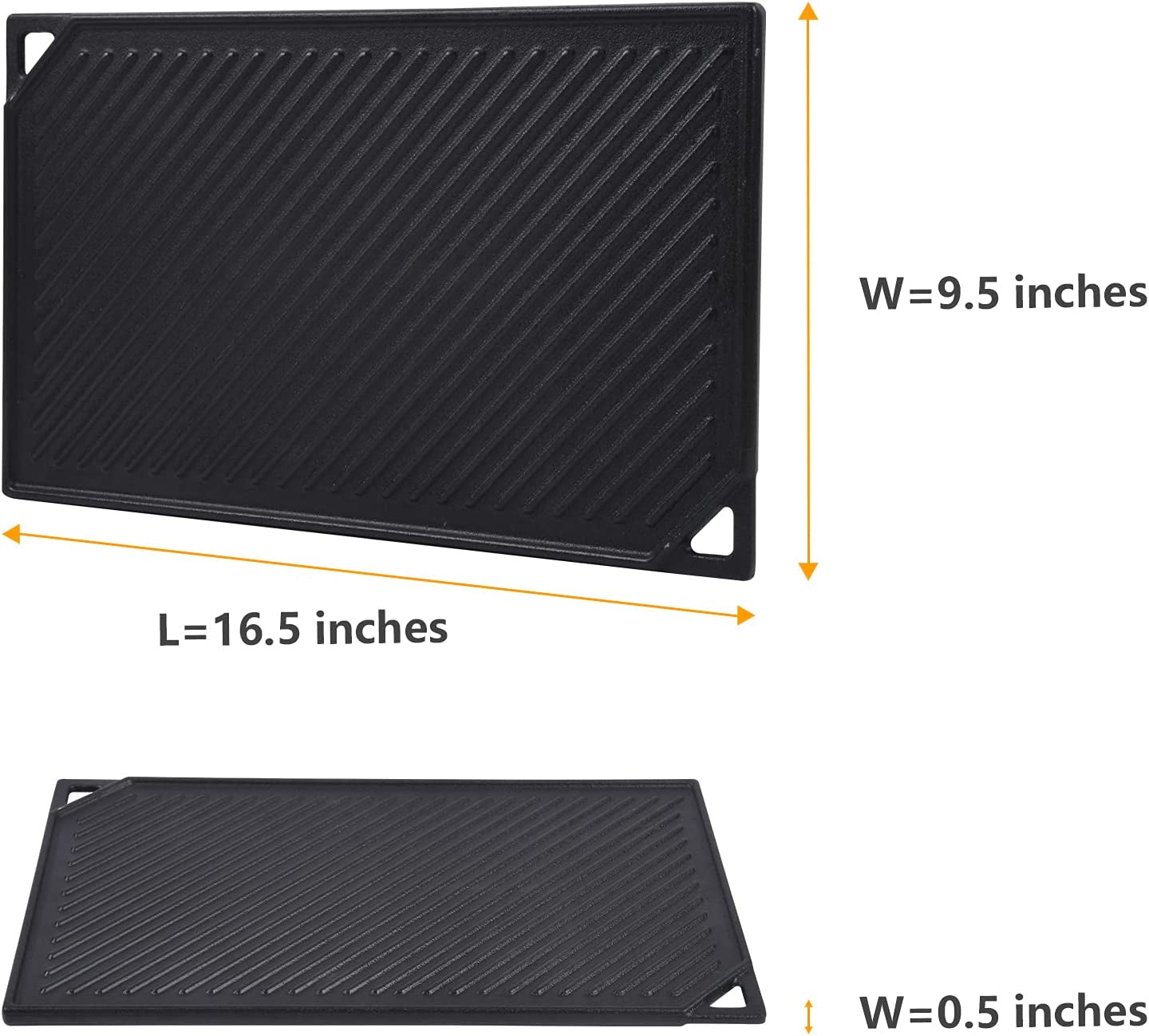 Cast Iron Reversible Griddle, 16.5 Inch X 9.5 Inch Double Sided Grill Pan Perfect for Gas Grills and Stove Top