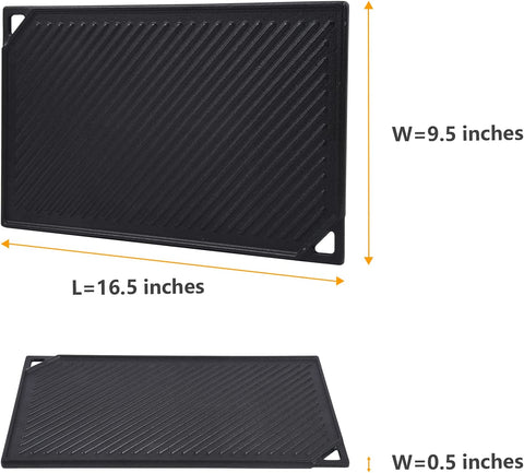 Image of Cast Iron Reversible Griddle, 16.5 Inch X 9.5 Inch Double Sided Grill Pan Perfect for Gas Grills and Stove Top