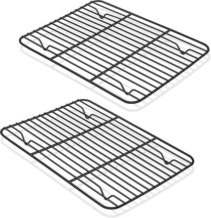 P&P CHEF Baking Rack Set of 2, Non-Stick Mini Cooling Racks for Cooking Grilling, 2 Pack 8.6” X 6.2” Roasting Drying Rack for Small Toaster Oven Use, Stainless Steel Core, Non-Toxic & Easy to Clean