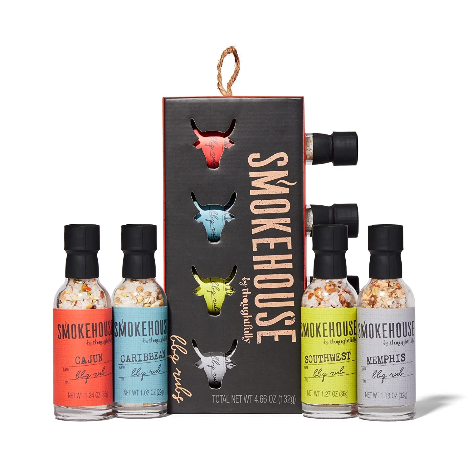 Smokehouse by Thoughtfully BBQ Rubs Gift Set, Vegan and Vegetarian, Barbecue Rub Flavors Include Cajun BBQ, Caribbean BBQ, Memphis BBQ and Southwest BBQ Rubs, Set of 4