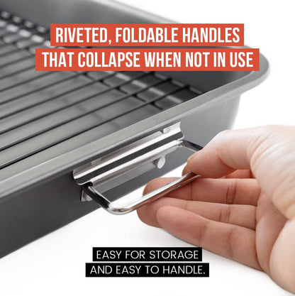 Chef Pomodoro Nonstick Carbon Steel Large Roasting Pan with Rack,Turkey Roasting Pan, Roaster Pan for Oven, Turkey Roaster Pan, Roaster Bakeware Grey