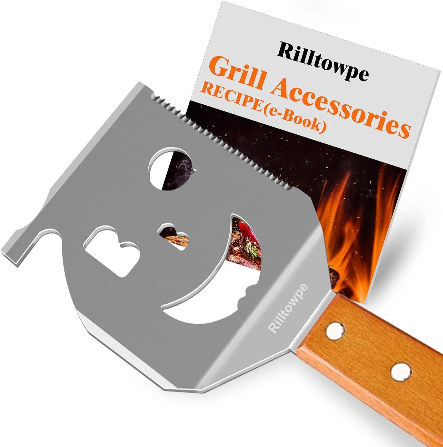 Rilltowpe BBQ Spatula, Outdoor BBQ BBQ Spatula, Wooden Handle Stainless Steel BBQ Spatula, Outdoor BBQ Accessories. Unique BBQ Gifts.