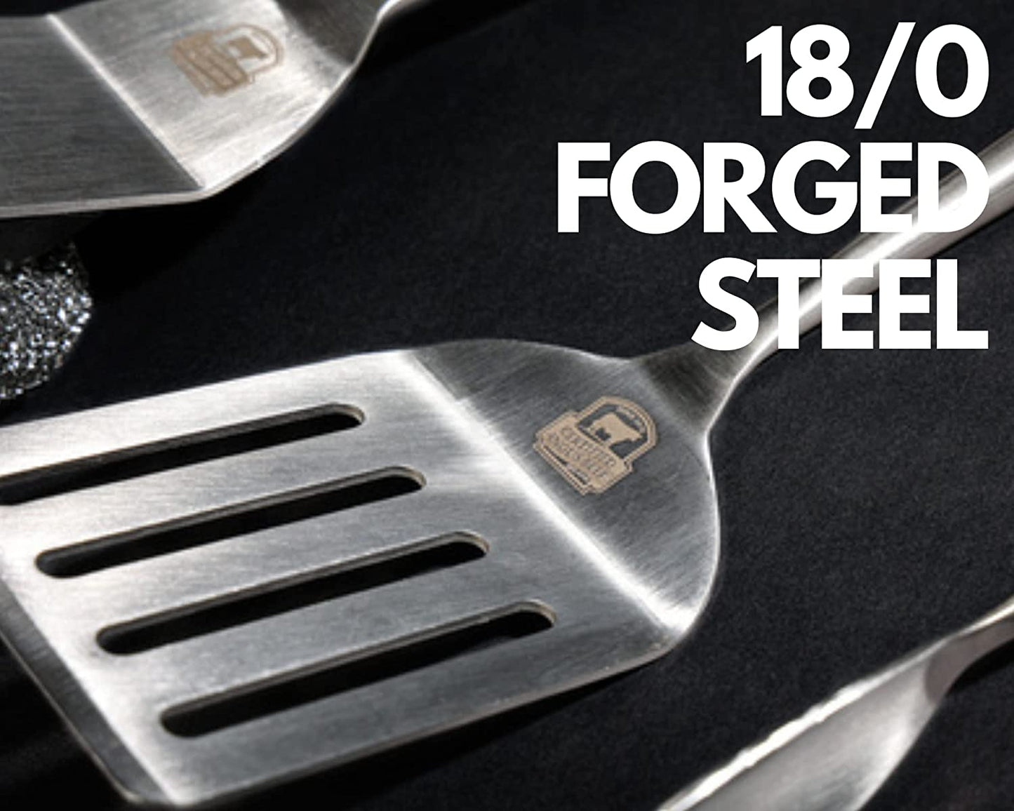 Premium Grilling Set - 5 Piece Heavy Duty Stainless Steel Grill Tool Set with Pakkawood Handles for BBQ Accessories, Tailgating, and Smoker Accessories