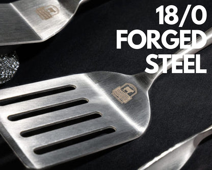 Premium Grilling Set - 5 Piece Heavy Duty Stainless Steel Grill Tool Set with Pakkawood Handles for BBQ Accessories, Tailgating, and Smoker Accessories