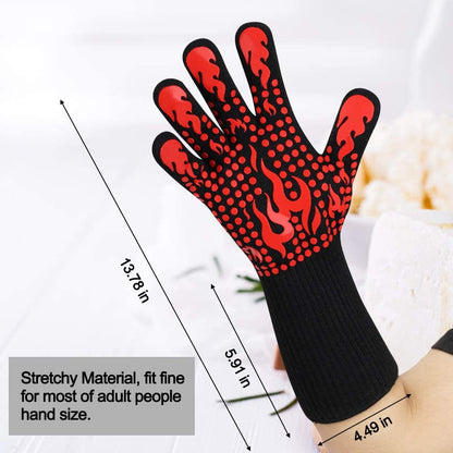 BBQ Gloves, 1472 Degree F Heat Resistant Grilling Gloves Silicone Non-Slip Oven Gloves Long Kitchen Gloves for Barbecue, Cooking, Baking, Cutting