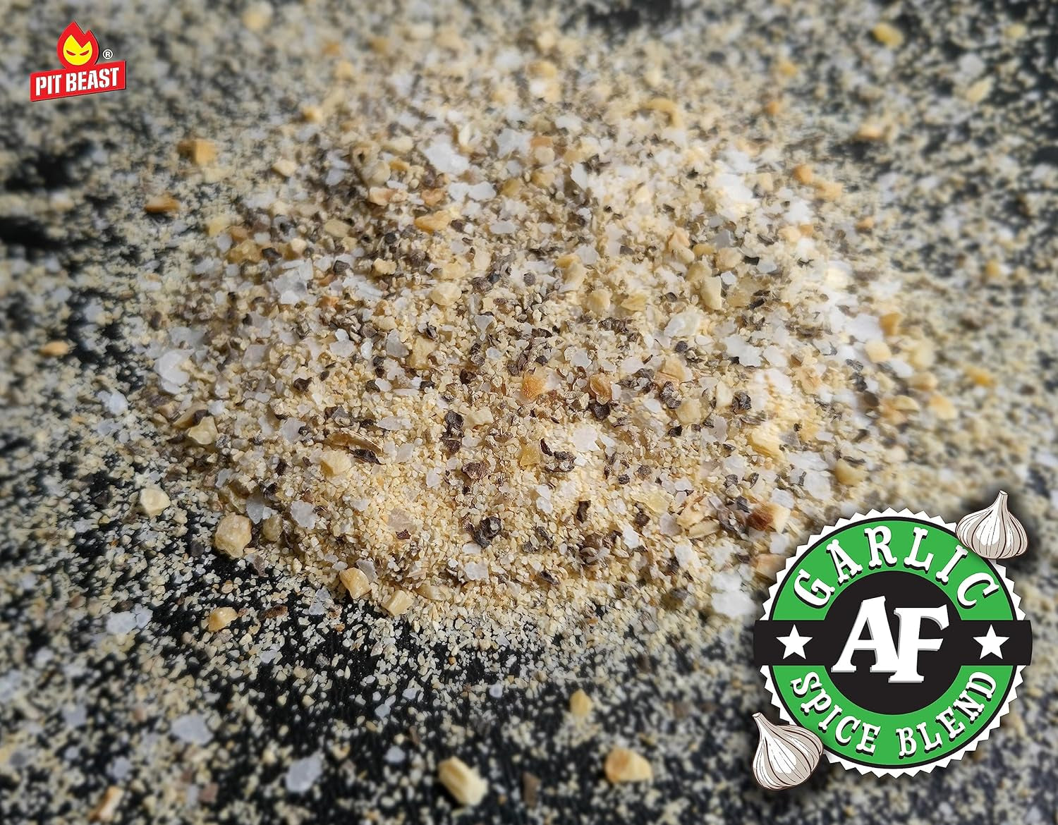Pit Beast Garlic AF - Garlic, Salt, and Pepper BBQ Rub Seasoning | ALL PURPOSE EXTREME GARLIC FLAVOR SPICE BLEND | Chicken, Pasta, Veggies, Dips, Bread, Beef, Pork | 14Oz.