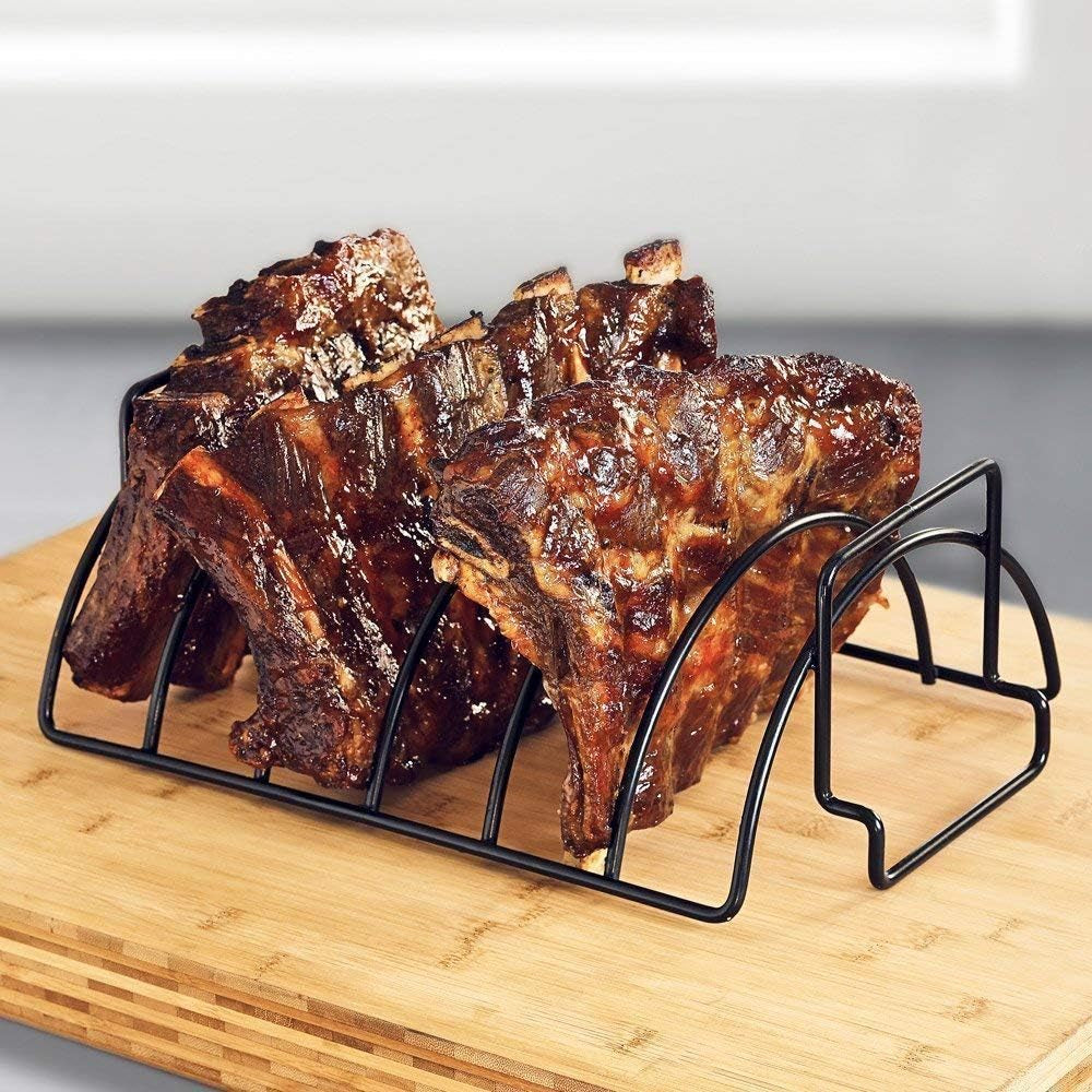 KUNANG BBQ Rib Racks for Smoking,Turkey Roasting Rack Roast Rack Dual Purpose Fit for Smoker,Oven and Grill