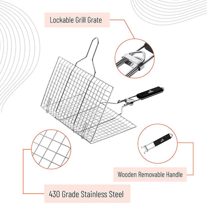 UNCO- Grill Basket, Stainless Steel, Fish Grill Baskets for Outdoor Grill, Vegetable Grill Basket, BBQ Grill Basket, BBQ Basket, Grilling Basket, Fish Basket for Grilling, Grill Accessories.