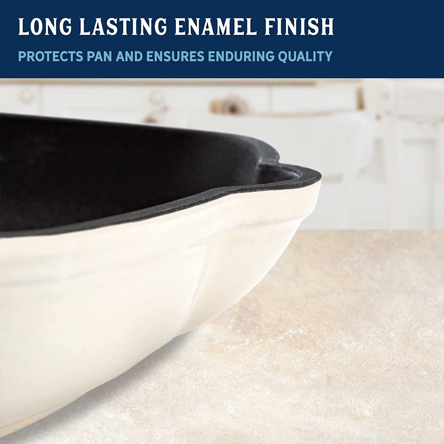 Enameled Cast Iron Square Griddle Grill Pan with Ridges, Helper Handle and Pouring Spouts for Easy Draining, Indoor Grilling Skillet, 11-Inch, Cream