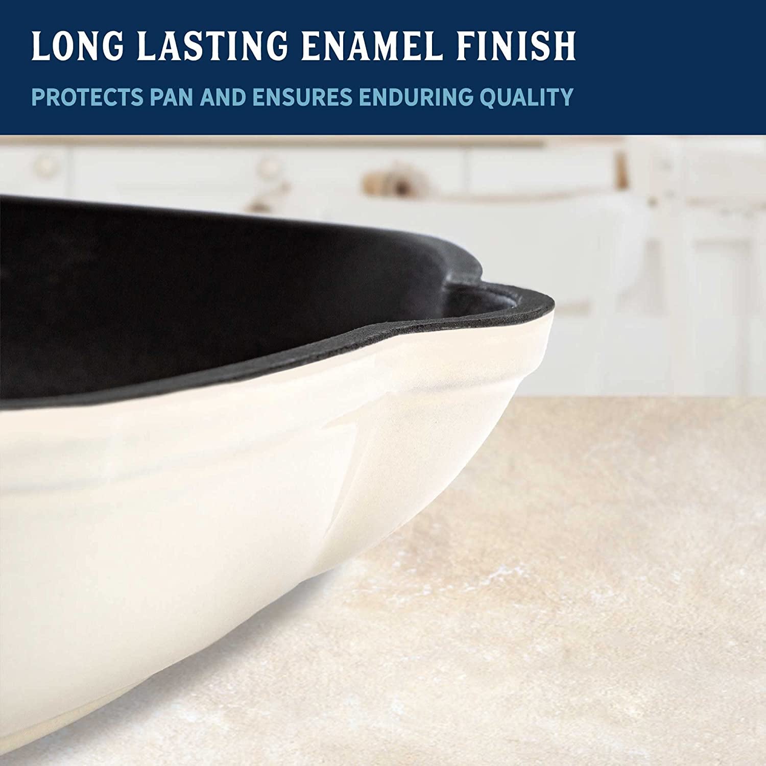 Enameled Cast Iron Square Griddle Grill Pan with Ridges, Helper Handle and Pouring Spouts for Easy Draining, Indoor Grilling Skillet, 11-Inch, Cream