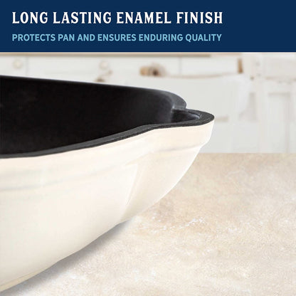 Enameled Cast Iron Square Griddle Grill Pan with Ridges, Helper Handle and Pouring Spouts for Easy Draining, Indoor Grilling Skillet, 11-Inch, Cream