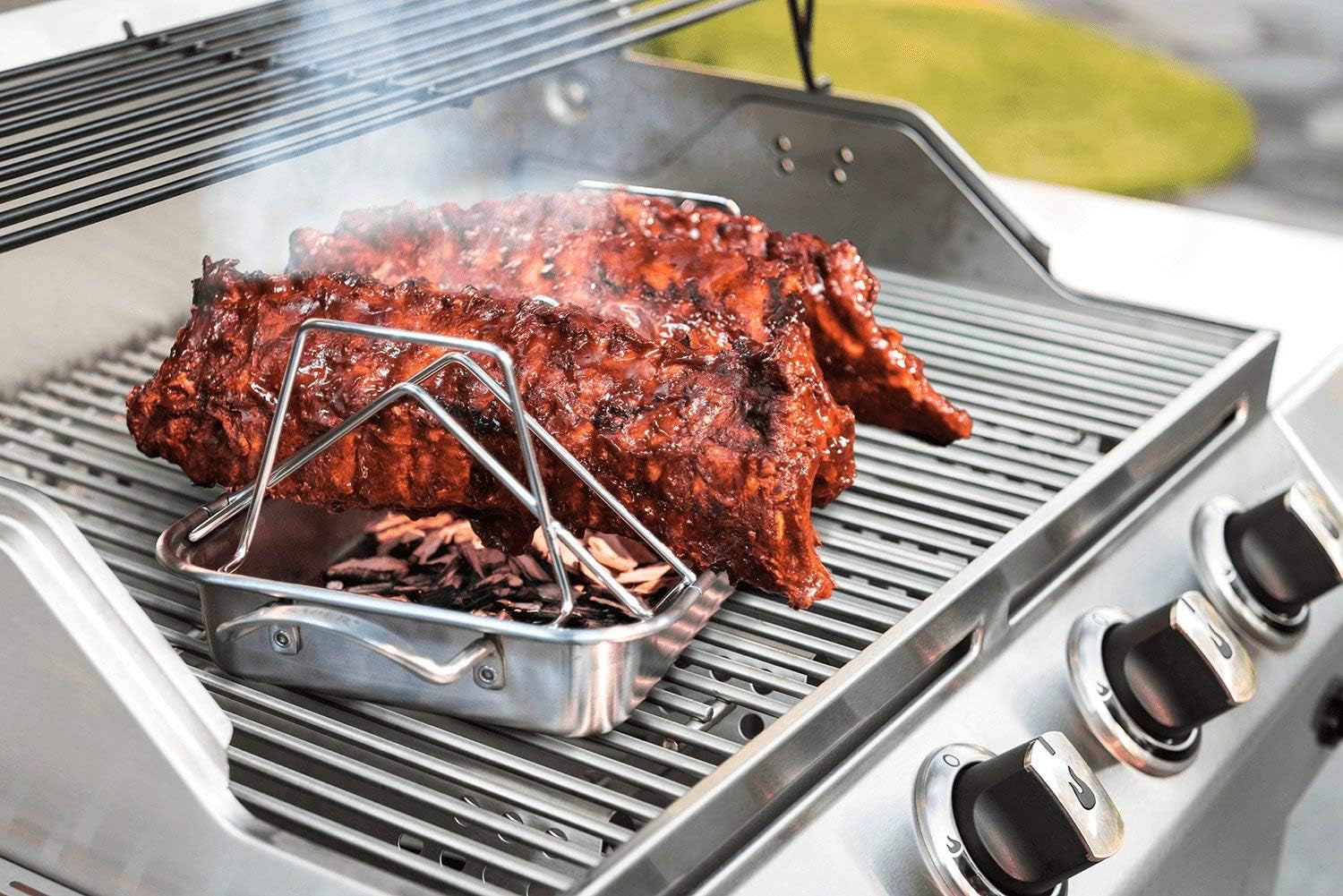 Kamaster Turkey Rack for Big Green Egg Rib Rack Stainless Steel for Smoking and Grilling Dual Purpose V Shaped Turkey Roasting Rack for Large Bge,Kamado Grill Joe,Primo,Vision and Other 18In Grill