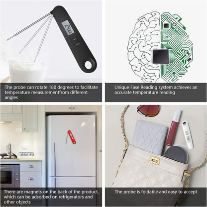 Instant Read Meat Thermometer for Kitchen Cooking, Waterproof Food Thermometer with Stainless Steel Probe and Backlight for BBQ, Grilling and Bakery White