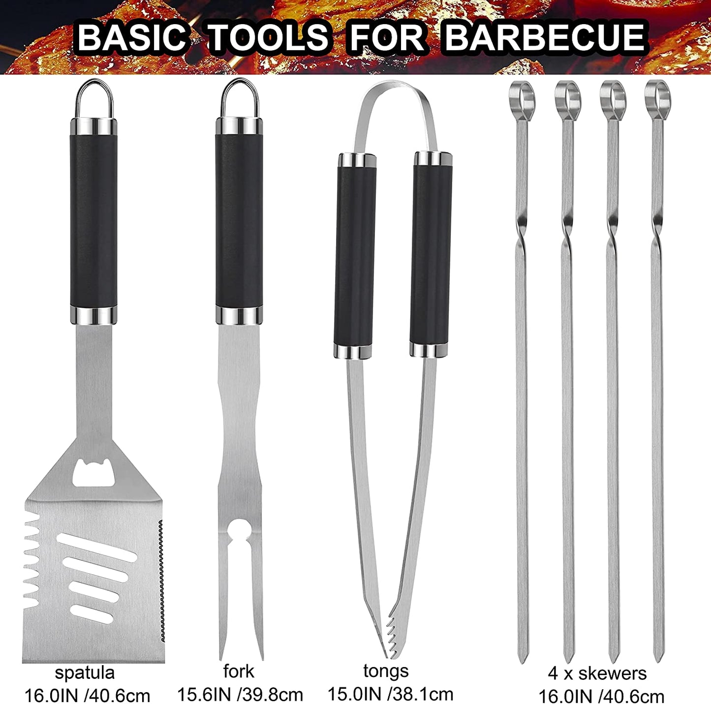 20PCS BBQ Grill Tools Set - Extra Thick Stainless Steel Fork, Spatula, Tongs& Cleaning Brush - Complete Barbecue Grilling Utensils Set in Aluminum Storage Case - Perfect Grill Gifts for Men