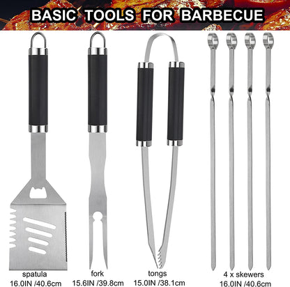 20PCS BBQ Grill Tools Set - Extra Thick Stainless Steel Fork, Spatula, Tongs& Cleaning Brush - Complete Barbecue Grilling Utensils Set in Aluminum Storage Case - Perfect Grill Gifts for Men