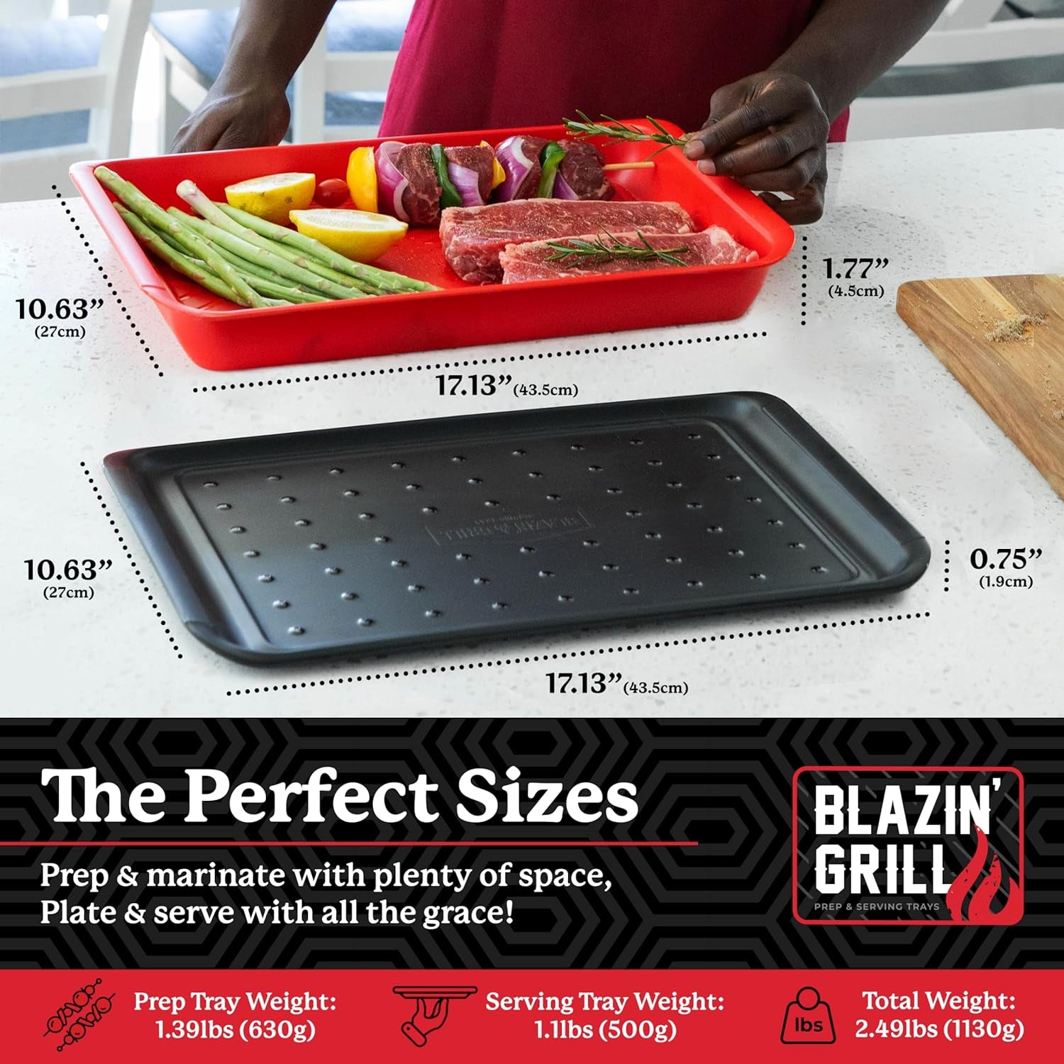 Prep & Serving Trays | Set of 2 | Stackable Serving Tray & Marinating Tray | Serving Platter for Plating Food & BBQ Prep Tub for Marinating Meats | Grill Accessories for Outdoor Grill |