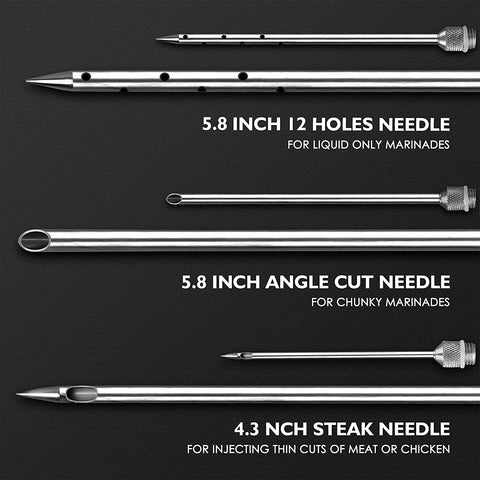 Image of AKPE Meat Injector, Stainless Steel Marinade Injector Syringe for BBQ Grill and Turkey, 2 Ounce Syringe with 3 Needles, Easy to Use and Clean (Without Case)