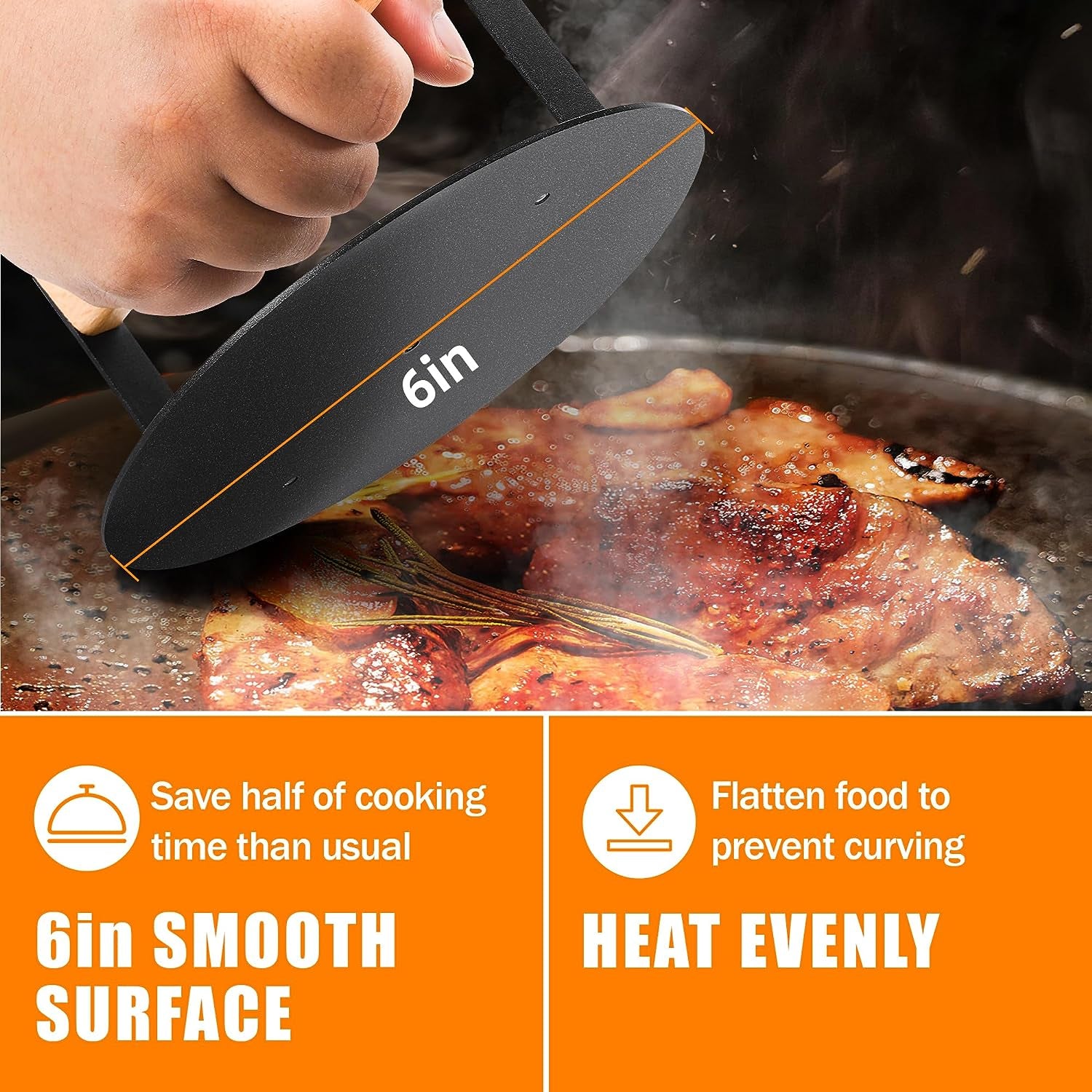 Bodkar Smash Burger Press 6 Inch, round Burger Smasher Grill Press for Griddle Bacon Press Meat Steak Press with Wood Handle