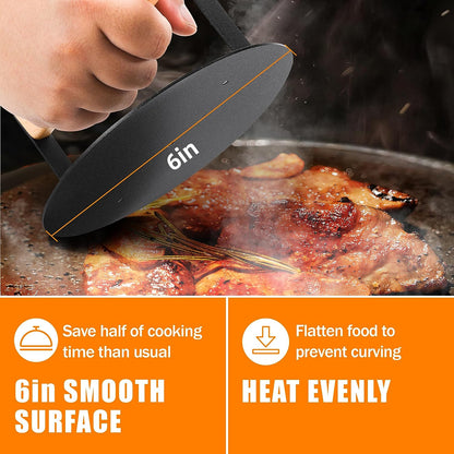 Bodkar Smash Burger Press 6 Inch, round Burger Smasher Grill Press for Griddle Bacon Press Meat Steak Press with Wood Handle