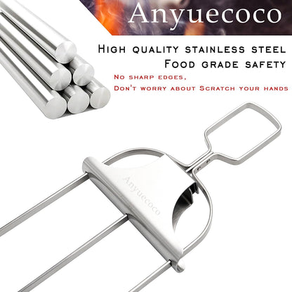 Anyuecoco Skewers for Kabobs,14 Inch 3-Prong Kabob Skewers for Grilling,Stainless Steel Skewer,With Push Bar Reusable Metal Skewer,Kabob Sticks,Perfect for Meat,Chicken,Sausages,Veggies,Shrimp (2 Pcs)