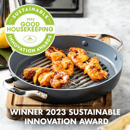 Valencia Pro Hard Anodized Healthy Ceramic Nonstick 11" Grill Pan, Pfas-Free, Induction, Dishwasher Safe, Oven Safe, Gray