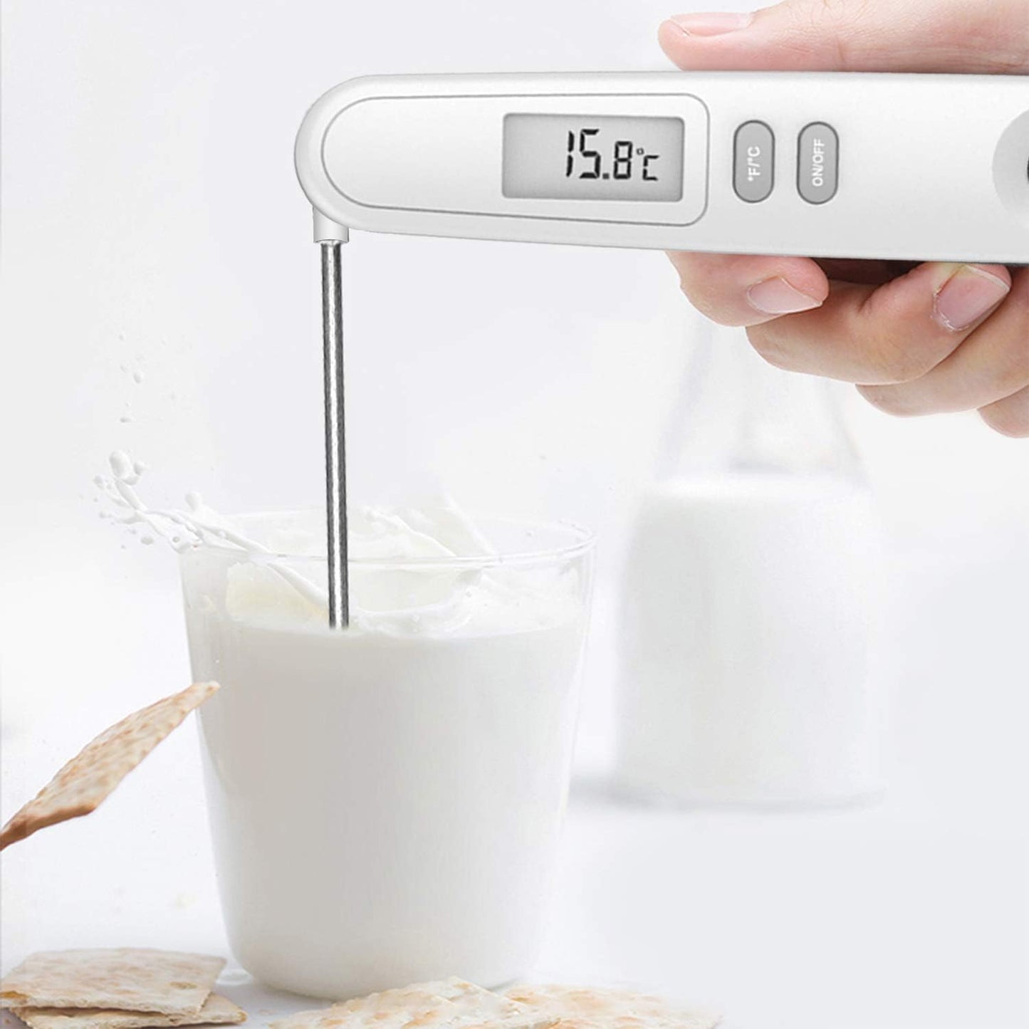 Instant Read Meat Thermometer for Kitchen Cooking, Waterproof Food Thermometer with Stainless Steel Probe and Backlight for BBQ, Grilling and Bakery White