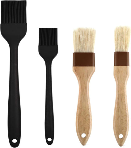 Image of 4 Pack Pastry Brush-Basting Brush Pastry Brushes for Baking, Silicone Basting Brush, Basting Oil Brush with Boar Bristles and Beech Hardwood Handles for Kitchen, Grilling and Spreading Oil, BBQ Sauce