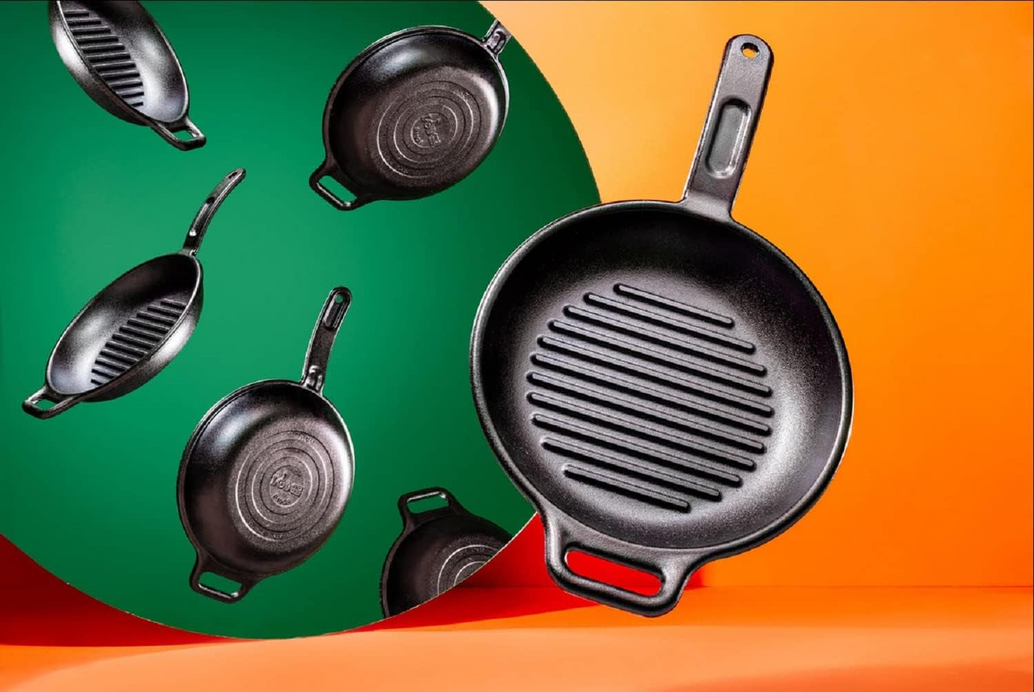 BOLD 10 Inch Seasoned Cast Iron Grill Pan; Design-Forward Cookware